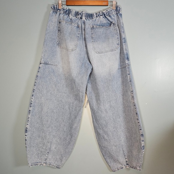 Bluivy Young Contemporary High Rise Blue Pull On Tie Barrel Jeans Women's Size M - Picture 2 of 7